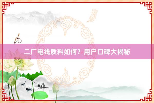 二厂电线质料如何？用户口碑大揭秘